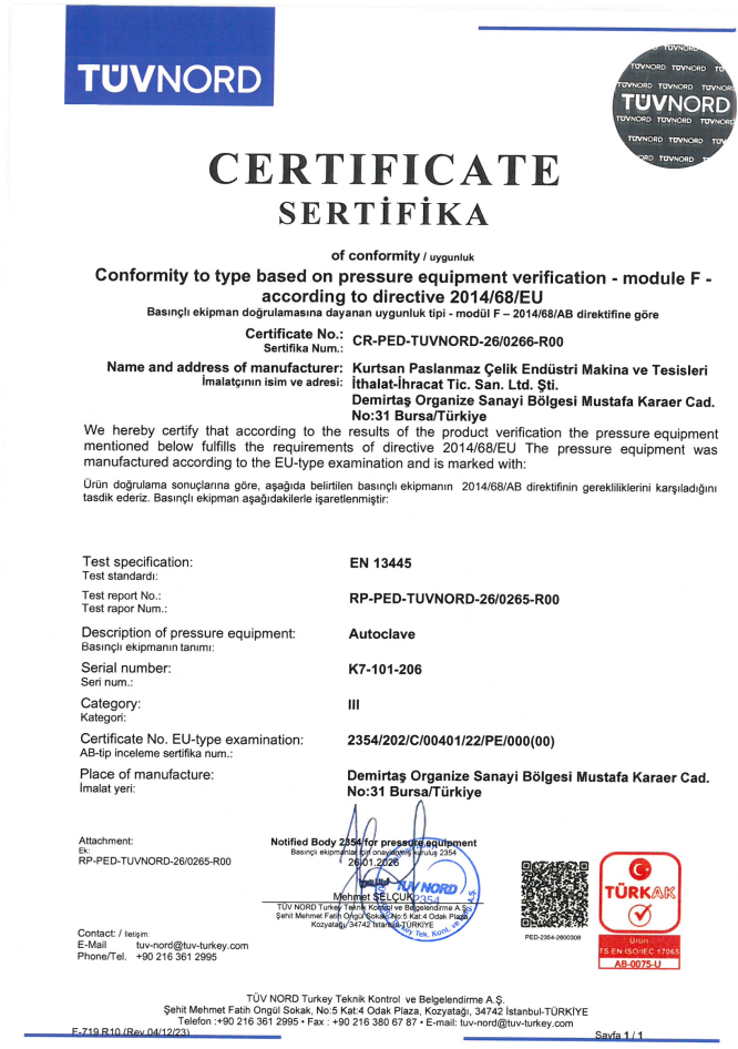 EU Pressure Equipment Conformity certificate preview
