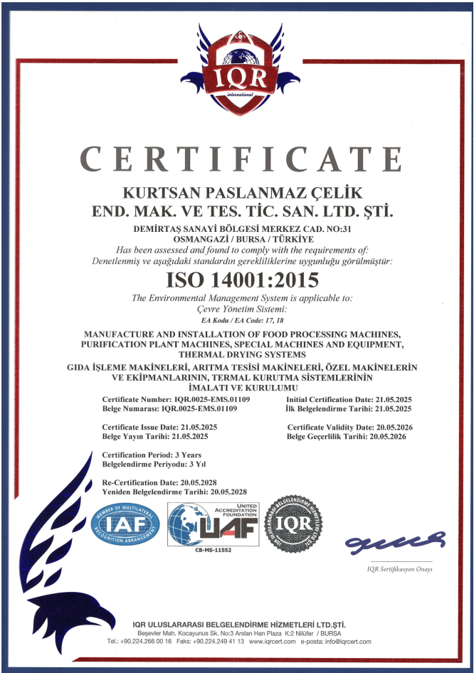 ISO 14001:2015 certificate preview